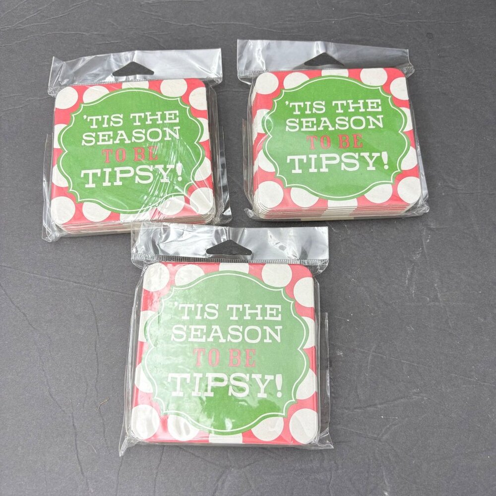 Pier 1 Christmas Paper Coasters 30 Ct Tis The Season To Be Tipsy NEW Holiday Bar